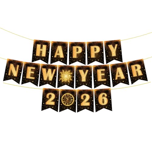 YQUQWN, Bannière « Happy New Year 2025 » - Pas de bricolage - Bannière du Nouvel An pour décorations du Nouvel An 2025, décorations du Nouvel An 2025