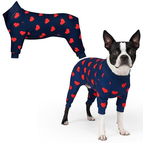 Image of Spark Paws Dog Pajama, Dog Recovery Suit Male, Onesie, Ultra-Soft and 4-Way Stretch, for Small Medium and Large Breeds - Hearts - M