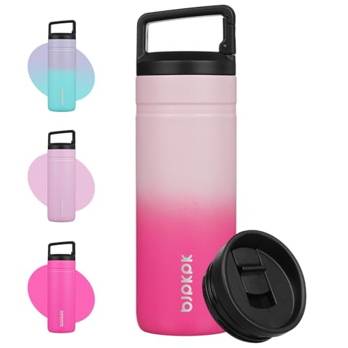 Image of BJPKPK 20 oz Insulated Travel Water Bottle, Coffee Tumbler Stainless Steel | Double Wall Vacuum, Leakproof, Thermal, Keeps Hot /Cold, Dishwasher Safe, Spill Proof, Wide Mouth, 2 Lids, Cherry Blossom