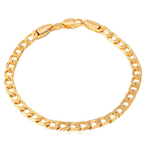 U7 Men Women 18K Gold Plated 5MM Wide Cuban Curb Link Chain Bracelet, 21CM (8.5 Inch)
