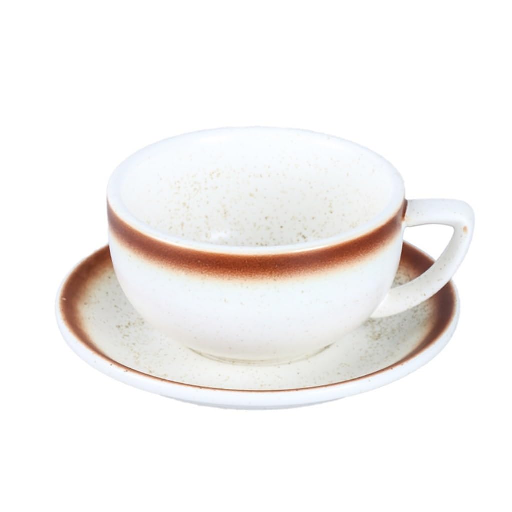 tazza in ceramica, Tazza da caffè americano con bocca grande, motivo: concorso creativo in ceramica, set di tazzine e piattini in rilievo(Beige)