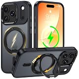 iPhone 17 Pro Max 用 ケース Magsafe対応 【カチカチ固定できる360°回転スタンド】 マグネット ワイヤレス充電 アイフォン17プロマックス スマホケース リング 車載ホルダー 縦横多角度 対応 カバー Uovon アイホン17プロマックス 携帯ケース ストラップ穴付き マット 半透明 指紋防止 黄变防止 米軍MIL規格・ ブラック