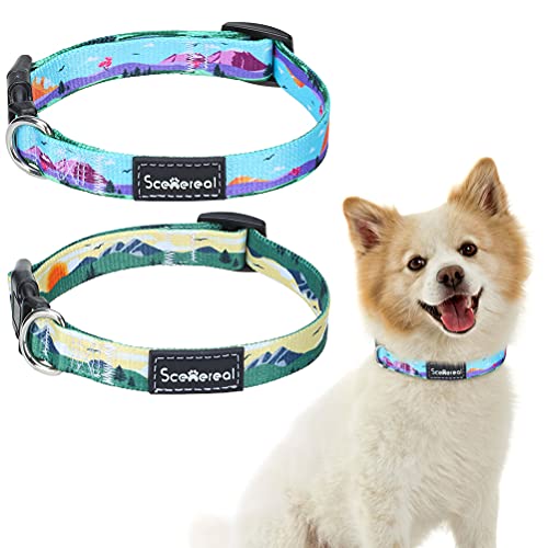 SCENEREAL Cute Scenery Dog Collar 2 Packs for Small Medium Large Dogs, Heavy-Duty Dog Collars Adjustable Comfortable, Mountains and Snowy