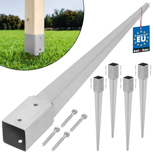 KOTARBAU® Set de 4 fundas de impacto de 71 x 71 mm de longitud 750 mm, galvanizadas en caliente, soportes de postes de acero, funda de impacto para postes de valla de madera, ancla de suelo, anclaje