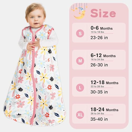 Image of BSTOPPT 3 Pack Baby Sleep Sack 6-12 Months 100% Rayon Cotton Baby Sleeping Bag 2-Way Zipper Toddler Wearable Blankets TOG 0.3 (Heart&Pink&Floral)