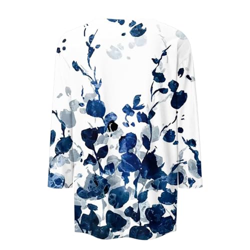 HTHLVMD Womens 3/4 Length Sleeve Tops 2025 Fall Fashion Floral Print Crewneck Causal Trendy Tunic Tops for Women