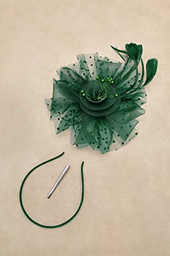 Babeyond Fascinator Hats For Women Tea Party Hat Kentucky Fascinators Headband Derby Hats Wedding Flower Feathers Hair Clip Dark Green #TOP2