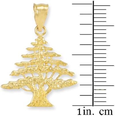 High Polish 14k Yellow Gold Cedar Tree Charm Pendant - Image 2