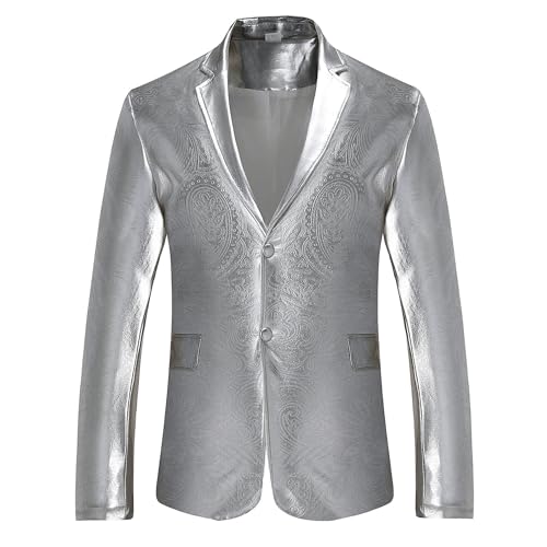 Men's Metallic Shinny Tuxedo Jacket Solid Floral Slim Fit Single Breasted Blazer Jacket for Prom Party