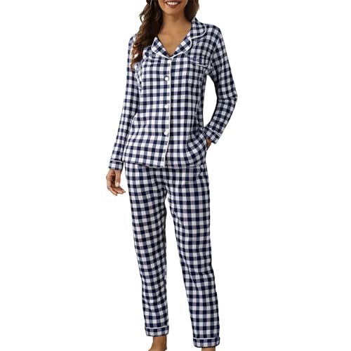 Genérico Pyjama Pijamas Pre Mama Mono Mujer Verano Largo Conjuntos De Pijama para Mujer De Manga Larga con Botones Estar por Casa 2 Piezas con Bolsillos Y Pijamas Una Pieza Blue XL