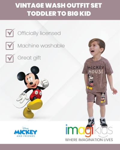Image of Disney Mickey Mouse Vintage Wash T-Shirt and Shorts Outfit Set Toddler to Big Kid Sizes (2T - 10-12)