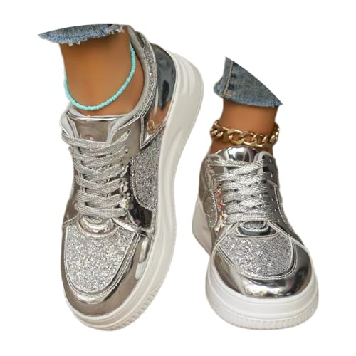 shownicer Sneaker Damen Glitzer Schuhe mit Dicker Sohle Casual Schnürschuh Outdoor Leichtgewichts Atmungsaktiv Walkingschuhe Turnschuhe A Silber 42 shownicer Sneaker Damen Glitzer Schuhe mit Dicker Sohle Casual Schnürschuh Outdoor Leichtgewichts Atmungsaktiv Walkingschuhe Turnschuhe A Silber 42