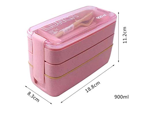 Lunchbox Brotdose Bento Box Vesperdose für Kinder und Erwachsene Mit 3 Fächern Auslaufsicher Mikrowelle Gefertigt aus Weizen Biologisch Abbaubar Plastikfrei BPA Frei(rosa)