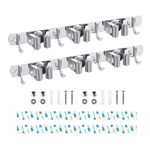 Kuxssul Colgador Escobas y Fregonas, 2 Piezas Soporte Escobas Pared de Acero Inoxidable, Autoadhesivo Sin Perforar, Atornillado, Organizador Fregonas para Hogar, Cocina, Garajes y Oficina Cover