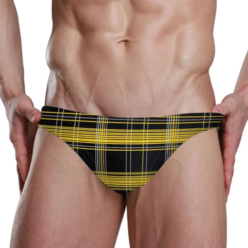 Black and Yellow Buffalo Check Plaid Swim Briefs for Men Swimsuit Bikini Swimwear S B04039434