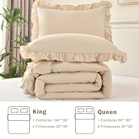 Cupocupa Beige Queen Comforter Set, 3Pcs Comforters Ruffle Farmhouse Bedding Sets Queen with Comforter, Lightweight Soft Shabby Chic Bedding Comforter Set Fluffy for All Season — image 6