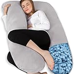 Chilling Home Pregnancy Pillows for Sleeping, Memory Foam U Shaped Maternity Pillow Cuddle Pillow, 55 inch Full Body Pillow Long Pillows for Sleeping with Cover (Grey with Memory Foam)