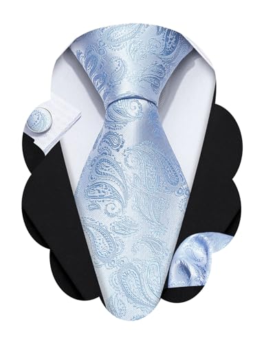 Image of Barry.Wang Paisley Tie Fashion Set Hanky Cufflinks Neckties for Men Woven Silk