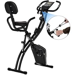 Eliptica Con Asiento HOMCOM Bicicleta Estática Plegable Regulable en Altura Resistencia Magnética Ajustable Bicicleta de Ejercicio Fitness con Pantalla LCD y Asiento con Respaldo 97x51x115 cm Negro