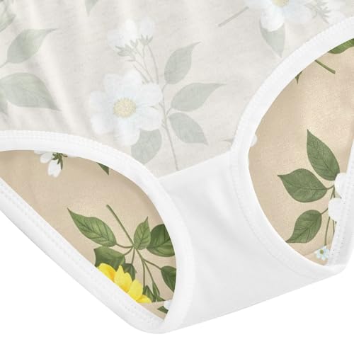 Kids Underwear Girls, White Floral Yellow Toddler Girl Panties, Cotton Girls Underwear, 2T–8 Years4