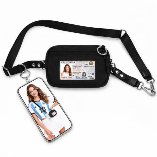 cysiyu Small Crossbody Bag with Phone Lanyard and Wrist Strap Mini Checkered 4.5x6.5 Purse with RFID Clip and Go for Travel (Black, Small)