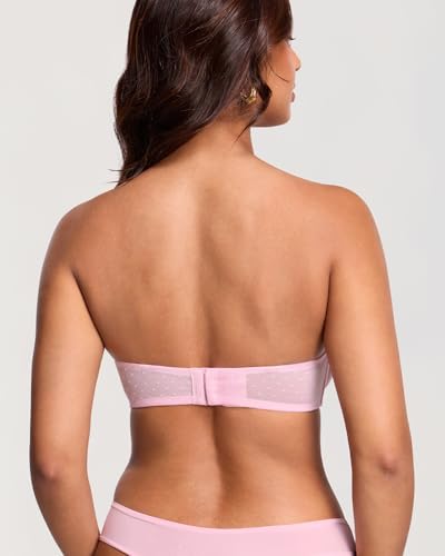 Image of DOBREVA Women's Mesh Strapless Bra Sheer Unlined See Through Underwire Bras Plus Size