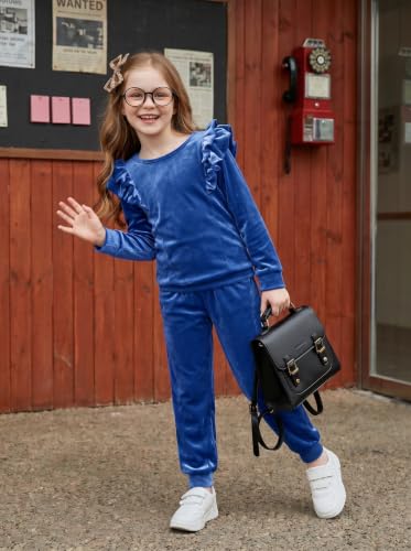 Image of Arshiner Girls 2 Piece Outfits Velour Tracksuit Ruffle Sweatshirt Sweatpant | Cute Clothes, Sweatsuit, Long Sleeve Pullover, Fall Winter Clothing Sets, for 3-10 Years