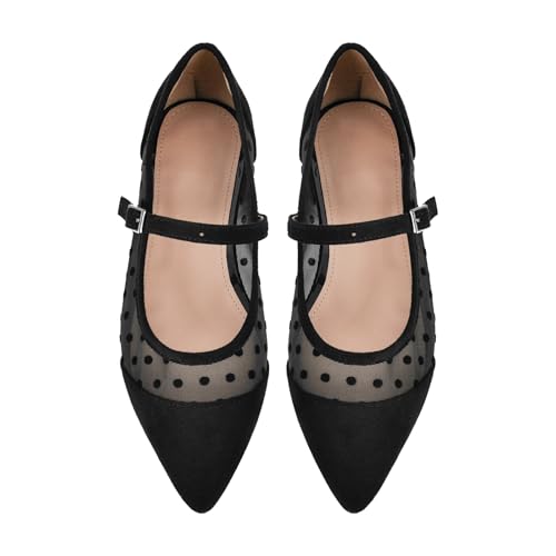 Polka Dot Pointed Toe Flat Shoe Hollow Out Mesh Mary Jane Ballet Mary Jane Flats for Women Dress Casual Breathable Flat4