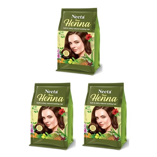 Image of Neeta Pure Henna Powder for Hair with 9 Natural Herbs, 100% Chemical-Free Henna Mehndi for Soft, Shiny, and Healthy Hair, Grey Coverage, 125g (Pack of 3)