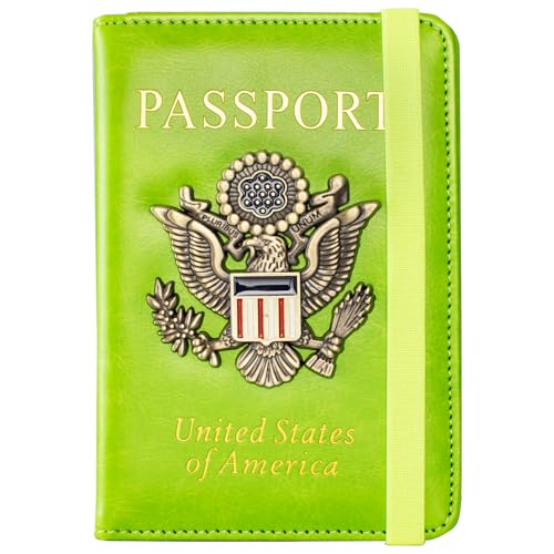 ilovever Passport Holder and Card Slot Combo RFID Blocking Leather Travel Passport Wallet for Men and Women US Passport Cover, Green