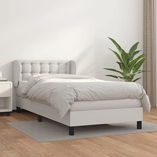 SKTQYQO Somier con somier y colchón blanco, estructura de cama multiusos, ideal para hoteles y estudios, 90 x 190 cm, de piel sintética
