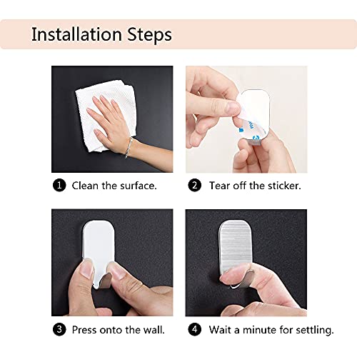 Kiemeu kleine Haken selbstklebend Edelstahl, Handtuchhaken ohne Bohren für Bad und Küche, starke Klebehaken für Wand