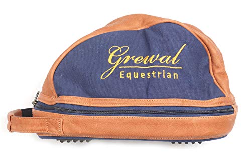 Grewal Equestrian Navy Blue Leather Horse Riding Helmet Bag with Leather Trim
