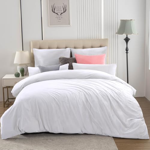 Soifox Winter Flanell Bettwäsche 140x200 - Weiß Flauschige und Warme Cashmere Touch Bettbezug + Kissenbezug 80x80 cm mit Reißverschluss