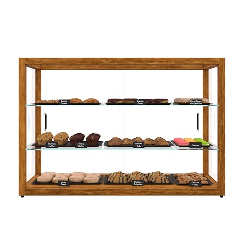 Image of KoolMore 42 in. Horizontal Light Wood Countertop Dry Bakery Display Case, Large Bread, Pastry and Dessert Display with Tempered Glass