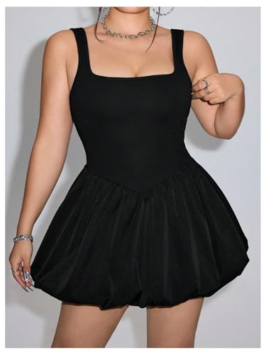 OYOANGLE Women's Plus Size Square Neck Ruffle Bubble Dress Sleeveless Flared A Line Short Tank Dress4