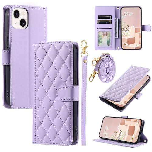 Funda con Cuerda para Huawei P20 Lite/Nova 3E, Ajustable Cordon Collar Colgante Antigolpes Case,Funda Protectora De Cuero De PU De Primera Calidad [Bolsa De Billetera] [Cierre Magnético] Violeta