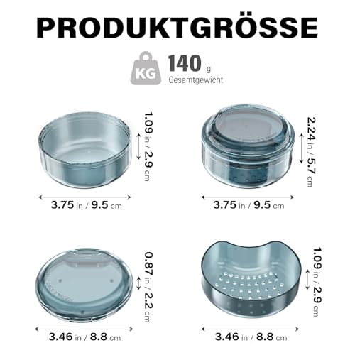 Joinice 2 In 1 Retainer Box Und Einweichbox, Tragbar, Aufbewahrung Und Einweichen Aus PC Material, Geeignet Für Retainer, Zahnspangen, Zahnschienen Und Prothesen, Zur Aufbewahrung & Reinigung (Blau)