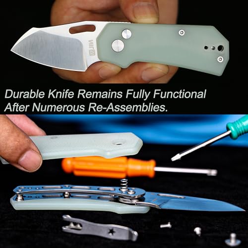 Image of JIN Rhino Small Pocket Knife for Men, Button Lock EDC, Folding Knife Kit, 2 inch 9Cr18Mov Satin Blade, Jade G10 Handle, Gift for Men Women, Razor Sharp Camping Knives