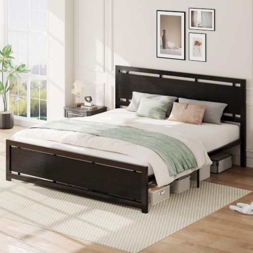 Image of LIKIMIO California King Bed Frame with Headboard and Footboard, Metal Strong Supports, Easy Assembly, Noise-Free, No Box Spring Needed, Black