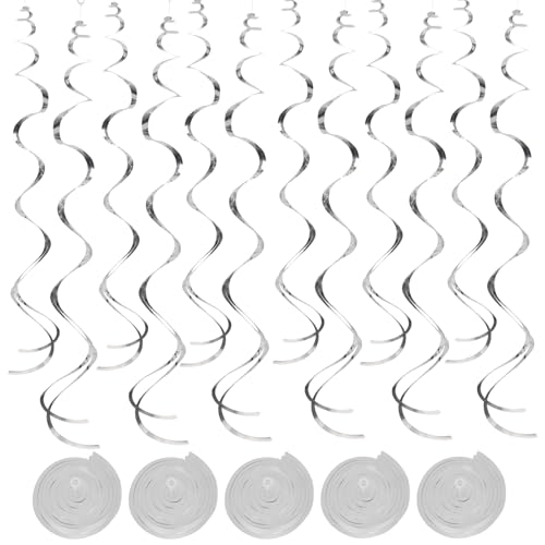 Silver Ceiling Swirl Foil Decorations 30Pack- Hanging Swirls Party Decoration, Shiny Silver Streamers for Graduation, Holidays, Weddings - Easy to Assemble, Indoor & Outdoor Use (Silver, 30Pcs)