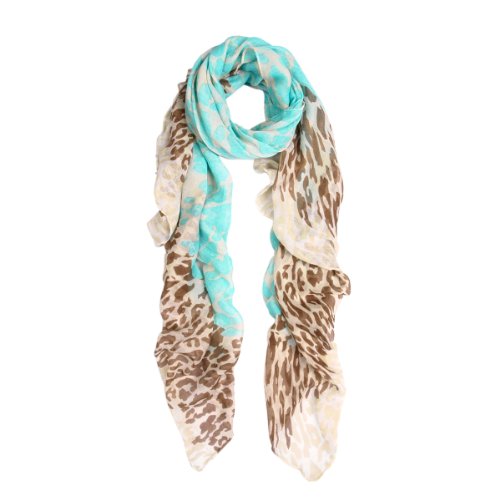 Premium Spot Leopard Multi Tone Animal Print Scarf, Light Blue #TOP17