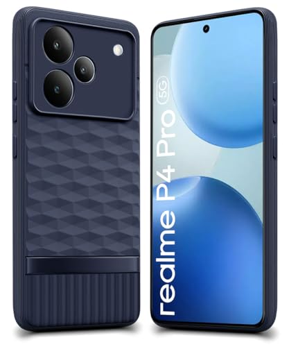 Image of WOW IMAGINE Back Cover for Realme P4 Pro 5G with Hexa Cube Design | Ultra Slim Soft Rubberised Case | Inner Velvet Fabric | Matte Silicone Flexible Mobile Case | Camera Protection - Blue