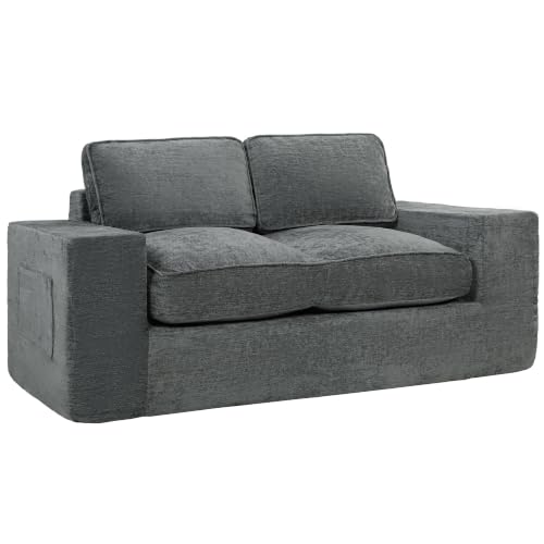 HOMCOM Canapé 2 Places en Chenille 156cm Assise et Accoudoirs Larges Gris