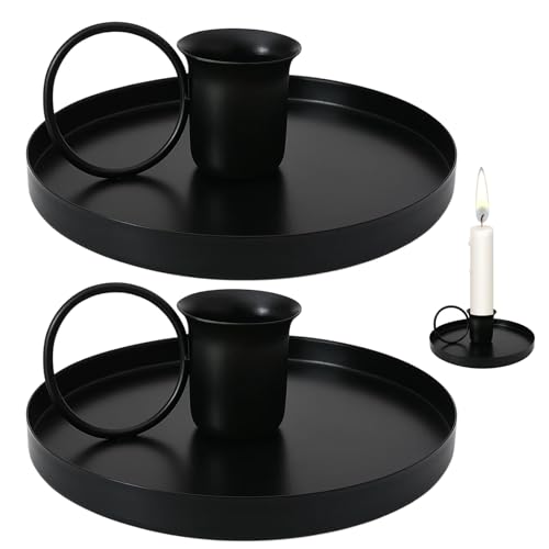 Kerzenständer Schwarz, 2er Set Kerzenhalter Stabkerzen, Vintage Kerzenständer Metall, Für Hochzeitstisch Deko, Weihnachtsdekoration, 10,5 x 10,5 x 3,5 cm ﻿