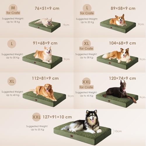 EHEYCIGA Orthopädisches Hundebett Grosse Hunde XL 112x81x9cm, Hundekissen Waschbar Flauschig, Hundematte Hundematratze für Kiste, Olive Grün