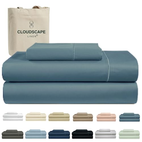 100% Egyptian Cotton Sheets Twin XL Size, 3 Pieces Dorm Essentials Bedding Set, 1000 Thread Count,Breathable and Durable, Deep Pockets up to 16, Estate Blue
