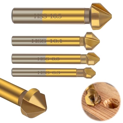 XCRPRT Kegelsenker Set aus HSS Stahl, Profi Senkbohrer Set, Kegelsenker Bohrer Senker Holz Satz, 90° Titanium Beschichtet Senker Entgrater
