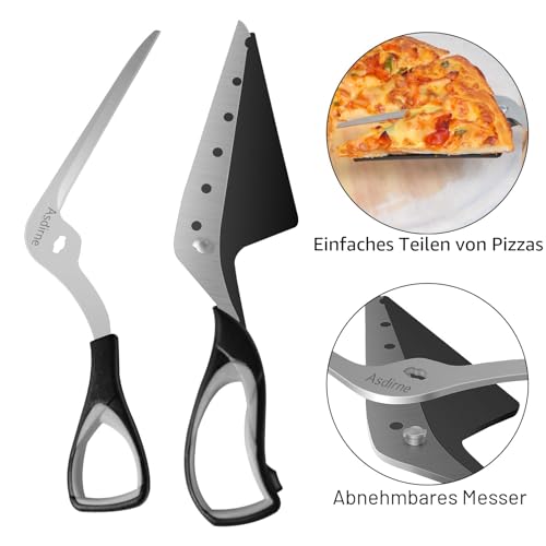 Foto von Asdirne Pizzaschere, Pizzaschneider mit Schaufel, scharfe Klinge aus lebensmittelechtem Edelstahl und weichem Griff, multifunktionale Küchenschere, 27 cm, Schwarz/Grau