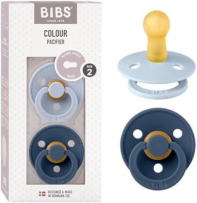 BIBS Colour Soother 2-Pack, BPA Free Dummy Pacifier, Round Nipple. Natural Rubber Latex, Size 2 (6-18 Months), Coral/Ruby
